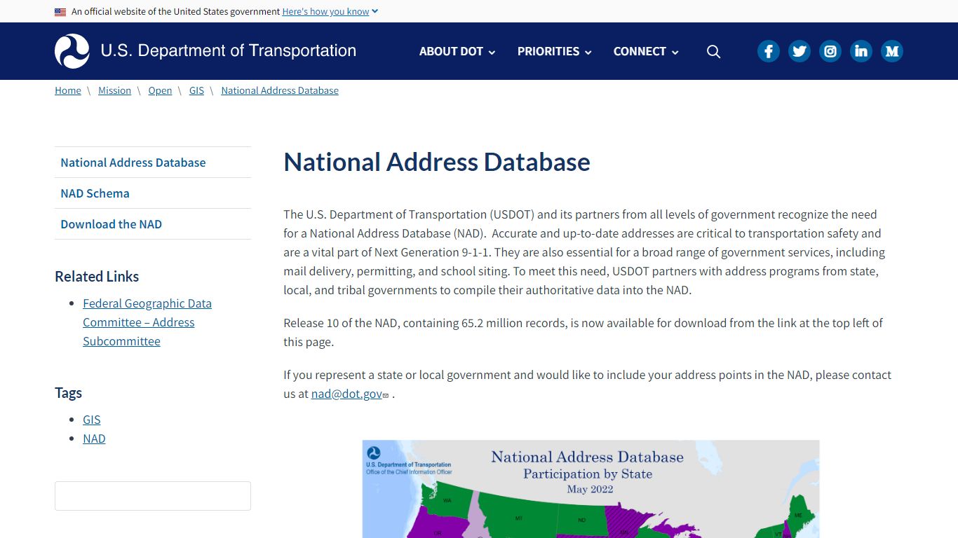 National Address Database | US Department of Transportation